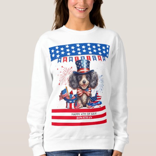 Sweatshirt Poodle Happy 4 juillet Fête de l'Indépendance amér (Devant)