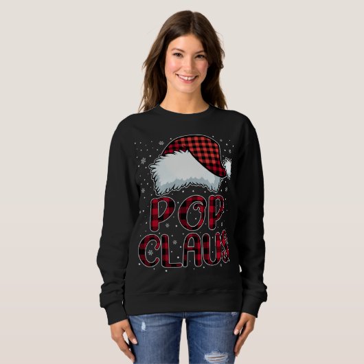 Sweatshirt Pop Claus Joyeux Buffalo Noël Plaid Red Père Noël (Devant entier)