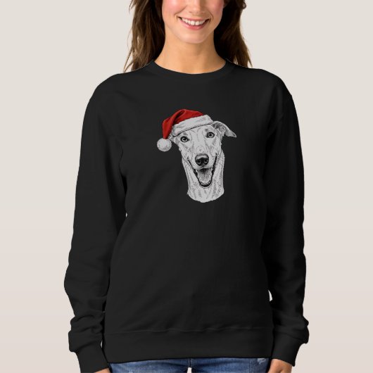 Sweatshirt Portrait de Greyhound dessiné à la main pour Noël  (Devant)