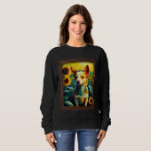 Sweatshirt Portuguese Podengo Pequeno Painting Sunflower Flow (Devant entier)