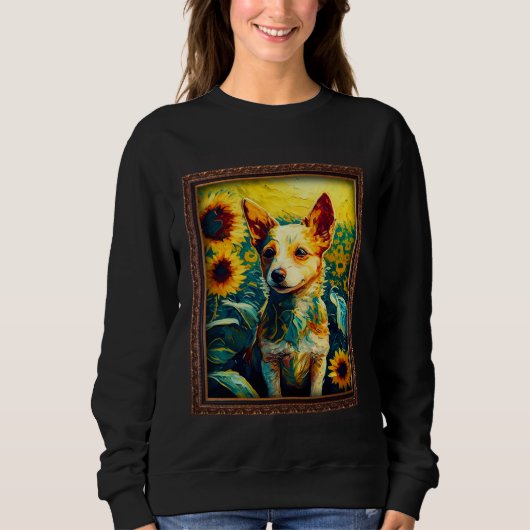 Sweatshirt Portuguese Podengo Pequeno Painting Sunflower Flow (Devant)