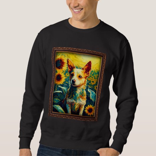 Sweatshirt Portuguese Podengo Pequeno Painting Sunflower Flow (Devant)