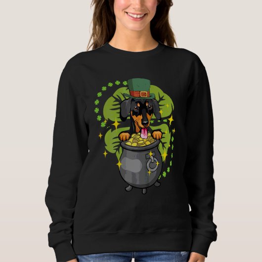 Sweatshirt Pot d'or shamrock St Patricku2019s Jour Dachshund (Devant)