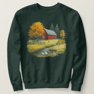 Sweatshirt Poules Rétro & Ferme de la Grange Rouge 90's Vinta