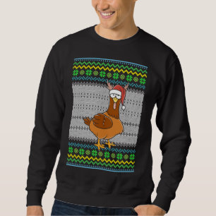 Sweatshirt Poulet de Noël moche avec le chapeau de Noël éclai