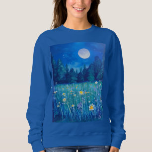 Sweatshirt Pré et forêt sous une Pleine lune