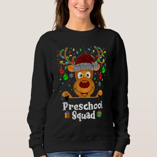 Sweatshirt Preschool Squad Teacher Plaid Reindeer Hat Santa C (Devant)