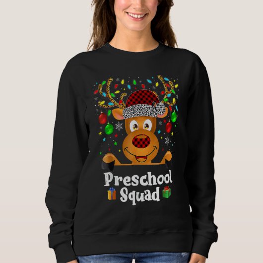 Sweatshirt Preschool Squad Teacher Plaid Reindeer Hat Santa C (Devant)