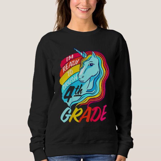 Sweatshirt Prêt à écraser 4ème Grade belle Rainbow Unicorn (Devant)