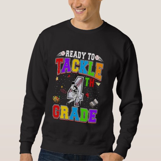Sweatshirt Prêt À S'Attaquer 4E Année Retour À L'École Baseba (Devant)