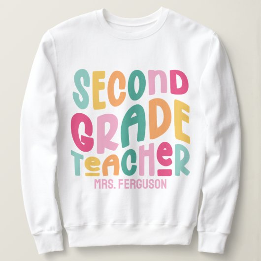 Sweatshirt Professeur de 2e année Typographie Colorée (Design devant)