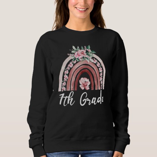 Sweatshirt Professeur de 7e année Retour à l'école Boho Flora (Devant)