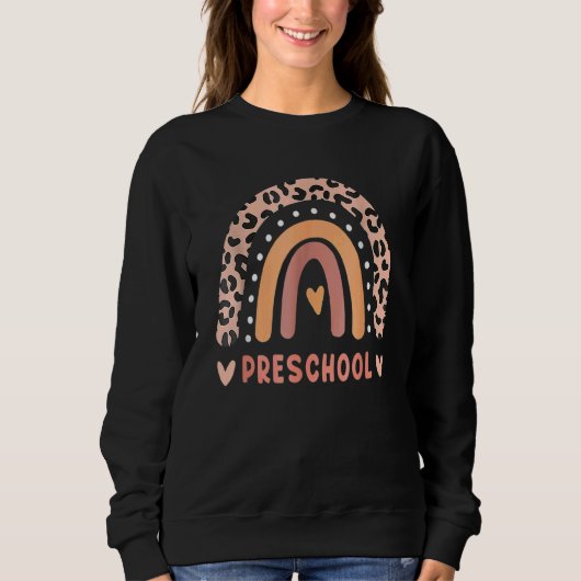 Sweatshirt Professeur Préscolaire Rainbow Leopard Retour À L' (Devant)