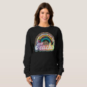 Sweatshirt Professeur Rainbow Leopard Retour À L'École Enseig (Devant entier)
