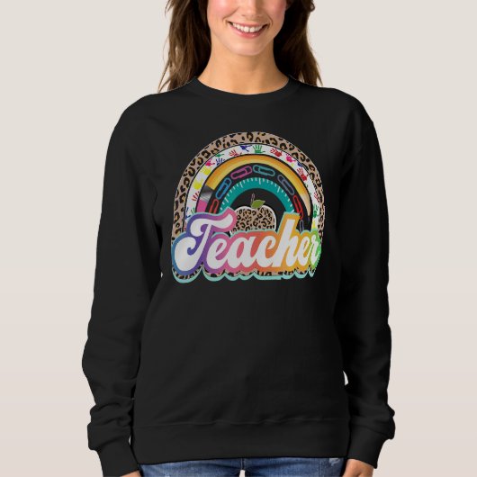 Sweatshirt Professeur Rainbow Leopard Retour À L'École Enseig (Devant)