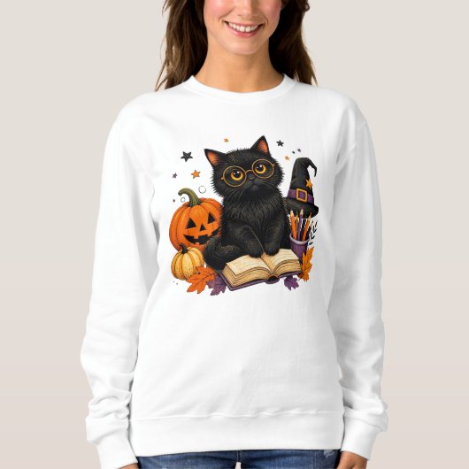 Sweatshirt Professeur sorcière chat noir Halloween Patch citr (Devant)