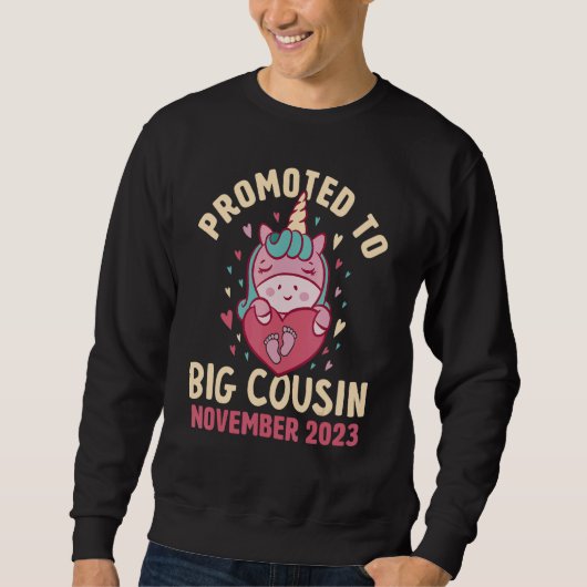 Sweatshirt Promoted to Big Cousin November 2023 Unicorn Heart (Devant)
