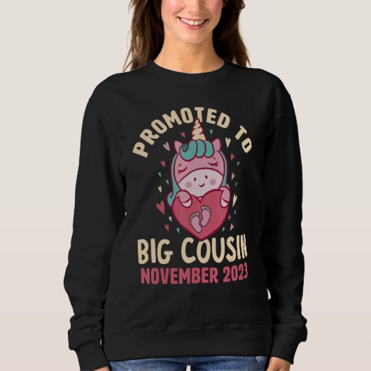 Sweatshirt Promoted to Big Cousin November 2023 Unicorn Heart (Devant)