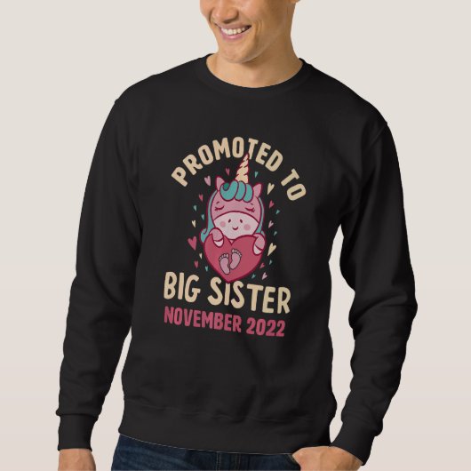 Sweatshirt Promoted to Big Sister November 2022 Unicorn Heart (Devant)