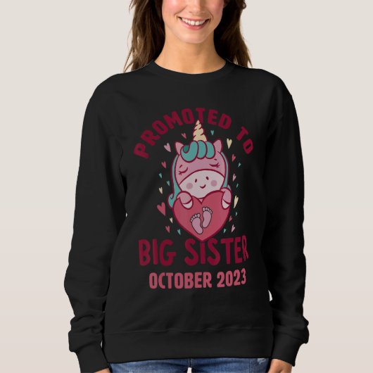 Sweatshirt Promoted to Big Sister October 2023 Unicorn Hearts (Devant)