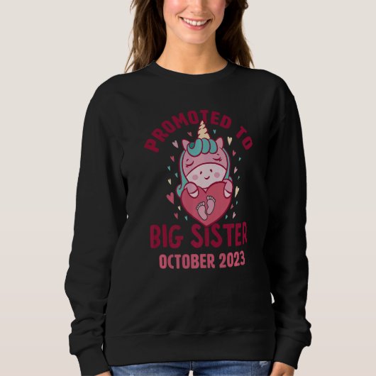 Sweatshirt Promoted to Big Sister October 2023 Unicorn Hearts (Devant)