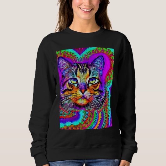 Sweatshirt Psychedelic Kitty Kitten Lover In Cat Art Style_3 (Devant)