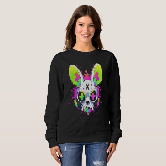 Sweatshirt Psychedelic Techno Rabbit Rave EDM Punk Grunge Aes (Devant entier)