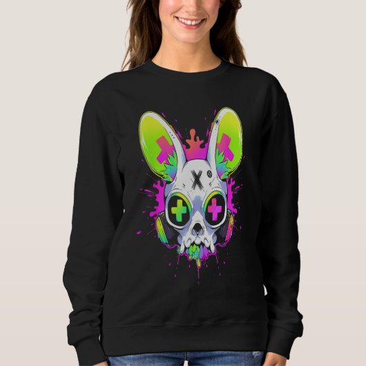 Sweatshirt Psychedelic Techno Rabbit Rave EDM Punk Grunge Aes (Devant)