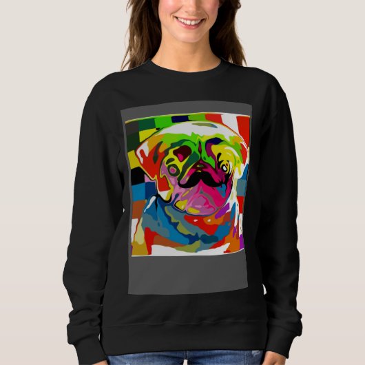 Sweatshirt Psychedelic Trippy Moustache Pug (Devant)