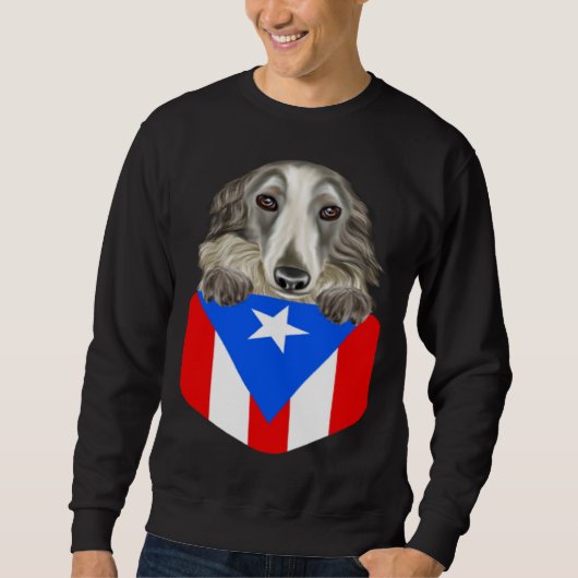 Sweatshirt Puerto Rico Flag Borzoi Dog In Pocket (Devant)