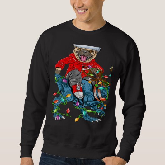 Sweatshirt Pug Dog Xmas Lights Pug Riding Dinosaur Christmas (Devant)