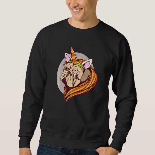 Sweatshirt Pugcorn Unicorn Carlin Funny Chien (Devant)