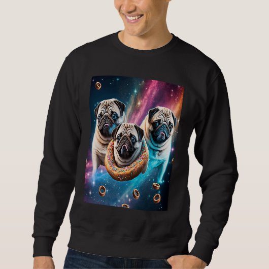 Sweatshirt Pugs In Space With Donuts Cute Pug Boys Girls Men  (Devant)