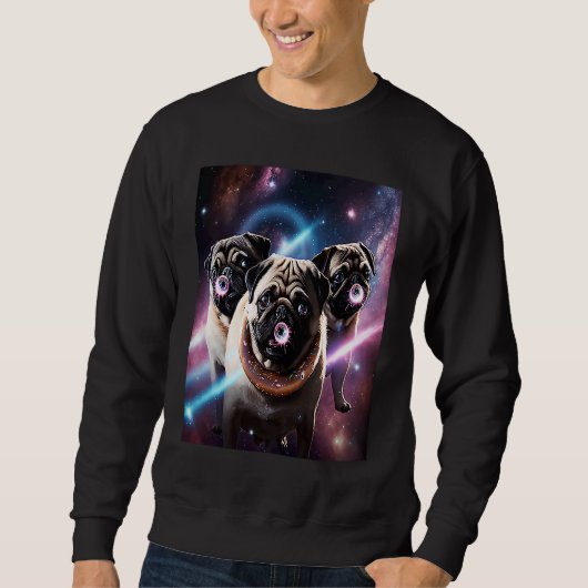 Sweatshirt Pugs In Space With Donuts Cute Pug Boys Girls Men  (Devant)