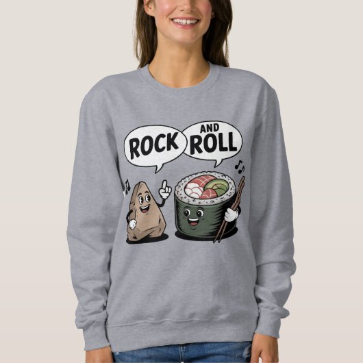 Sweatshirt Pun de dessin animé Rock and Roll Sushi (Devant)