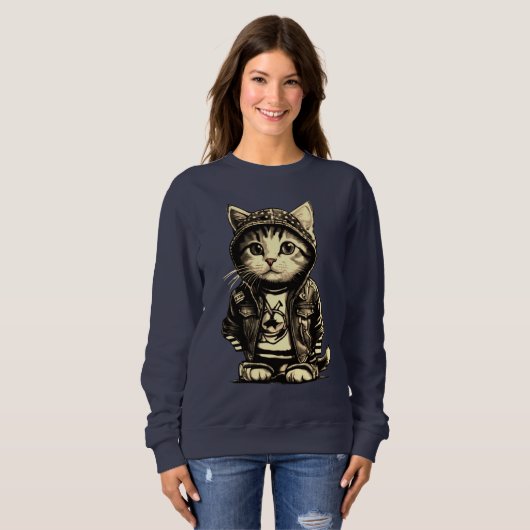 Sweatshirt Punk Rock Kitten Cute Cat Design (Devant entier)