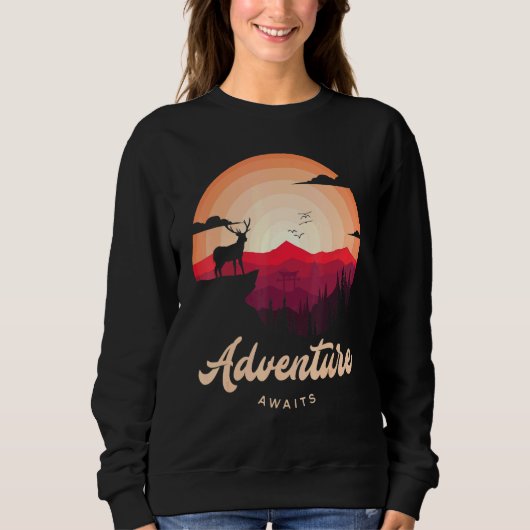 Sweatshirt Purple Sunset Mountain Deer Forest Aventure Attent (Devant)