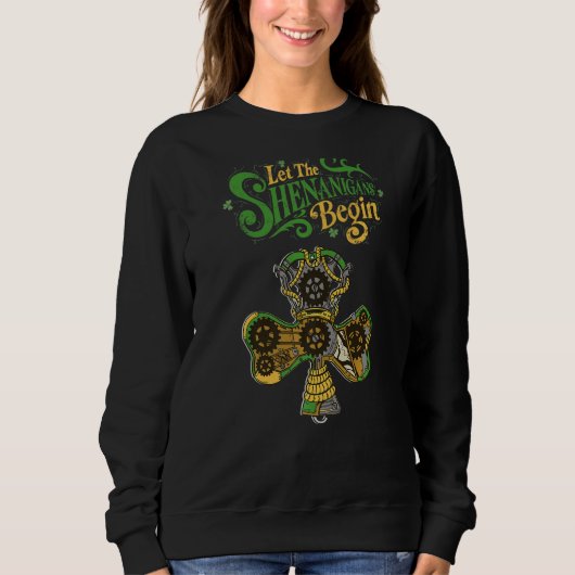Sweatshirt Que les Shenanigans Commencent Steampunk Trèfles S (Devant)
