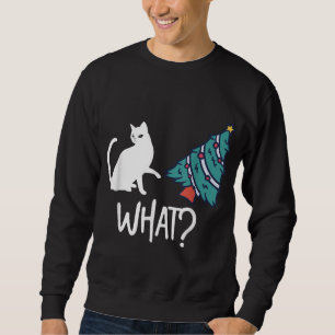 Sweatshirt Quel Chat Noir Drôle Poussant L'Arbre De Noël Sur