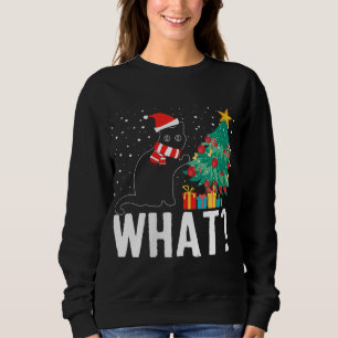 Sweatshirt Quel Chat Noir Drôle Poussant L'Arbre De Noël Sur