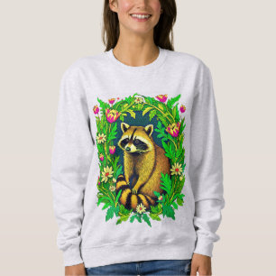 Sweatshirt Raccoon au milieu du jardin Fleur sauvage