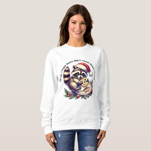 Sweatshirt Raccoon dans le Père Noël aime les biscuits à Noël (Devant entier)