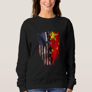 Sweatshirt Racines Chinoises Cultivées Américaines Drapeau US