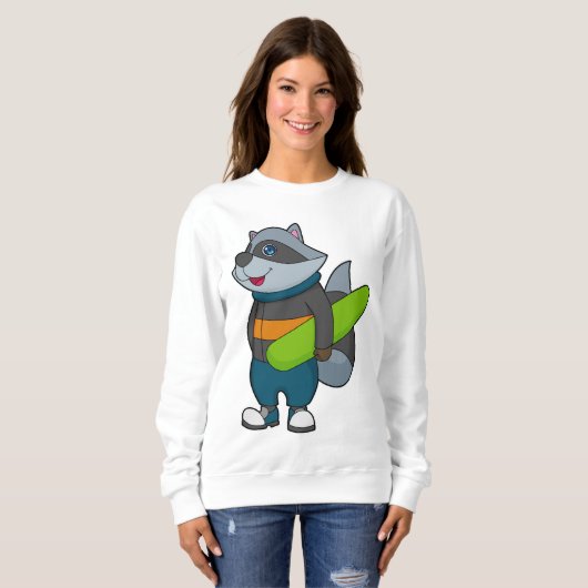 Sweatshirt Racoon as Snowboarder avec snowboard (Devant entier)