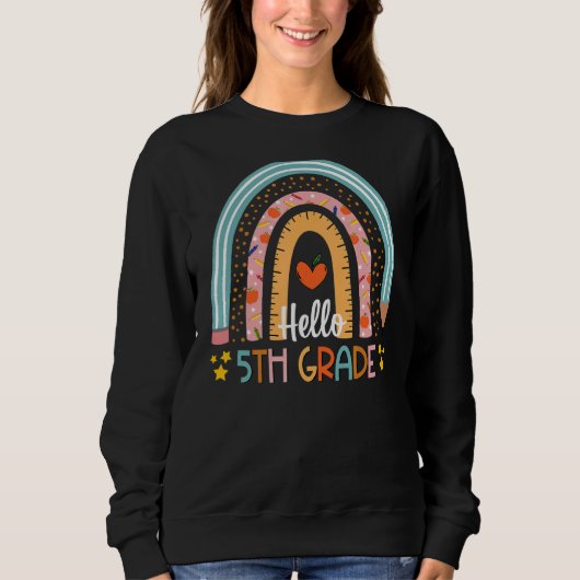 Sweatshirt Rainbow Hello 5th Grade enseignant élève Premier j (Devant)