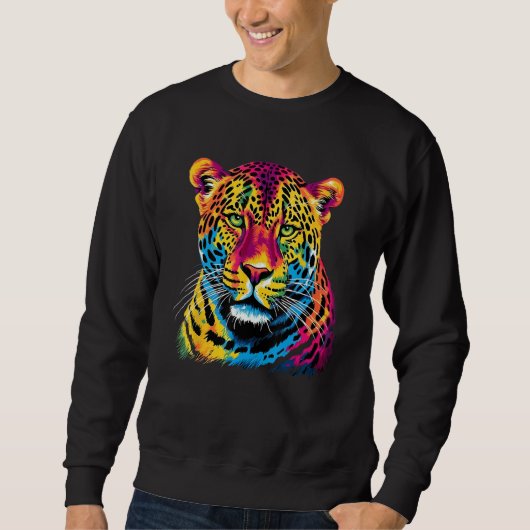 Sweatshirt Rainbow Jaguar Big Cat Lover Print Graphic Abstrac (Devant)