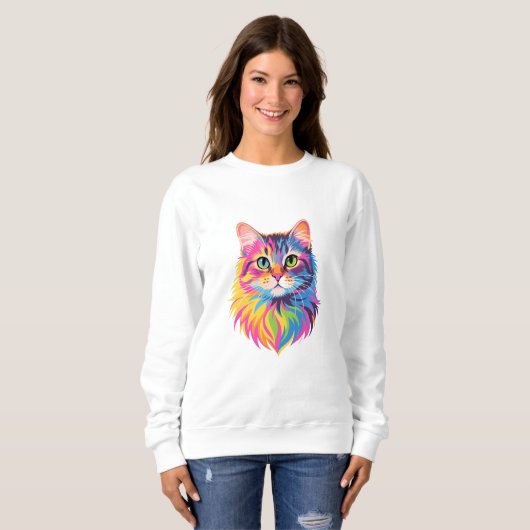 Sweatshirt Rainbow Pop Cat - Vibrant Vector Feline Art (Devant entier)