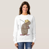 Sweatshirt Rat à la pêche avec bâton de pêche (Devant entier)