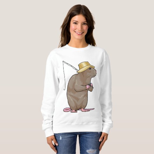 Sweatshirt Rat à la pêche avec bâton de pêche (Devant entier)