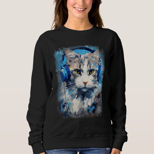 Sweatshirt Rave EDM Ragamuffin Cat Headphone (Devant)